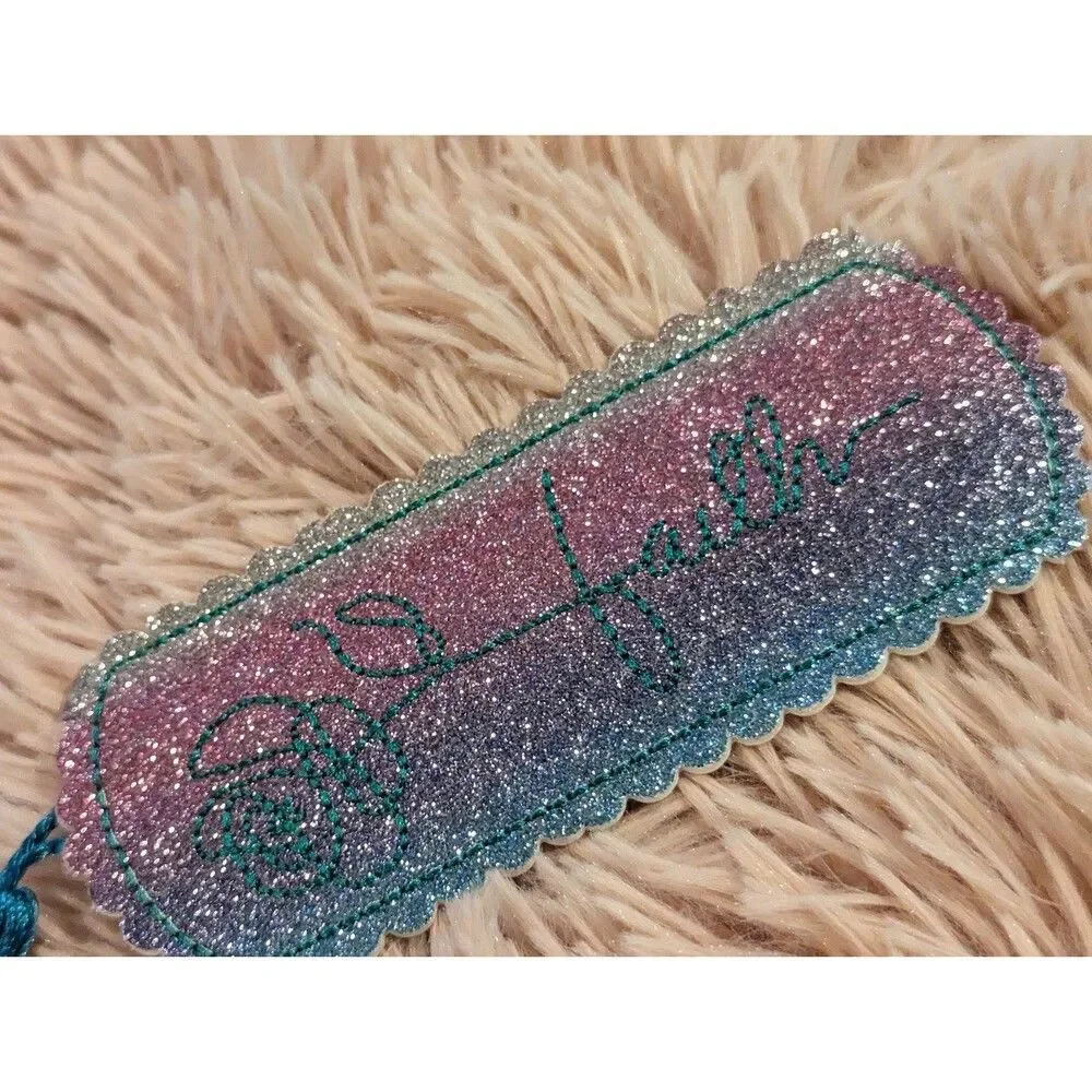 Beautiful rainbow embroidered bookmark with the word faith brand new